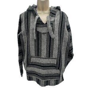 Retrofit Unisex Medium Black White Baja Mexican Hoodie Drug Rug Handmade